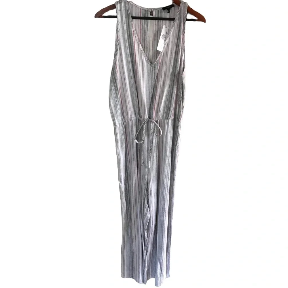 NWT Anthropologie Drew Jumpsuit Olive Combo Sz Medium Green, Cream, Pink Stripes